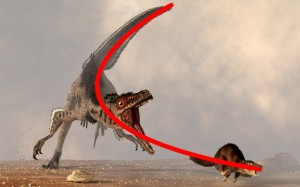 Velociraptor Chasing a Small Mammal